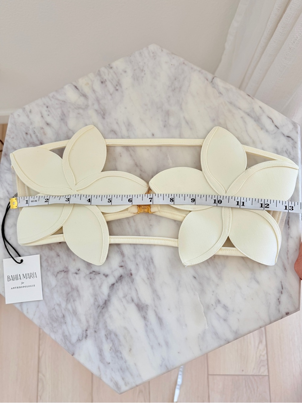 🌺 BAHIA MARIA x Anthropologie Plumeria Bikini Top Ivory White Mesh Illusion S - Picture 10 of 14
